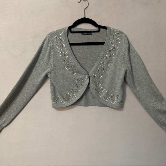 WANKO Sweaters - Wanko  Gray Knit Shrug with Beaded V-Neck (S/M)
